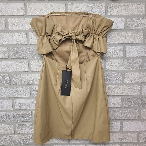 DO+BE Camel Faux Leather Mini Dress Size Medium - Picture 6 of 13